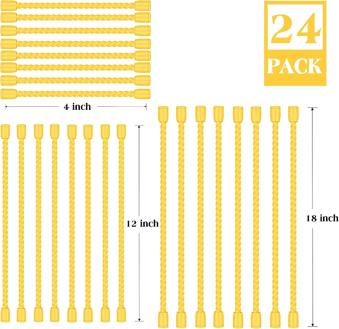 24PCS 4-Inch, 12-Inch, 18-Inch Silicone Cable Ties, Bendable Rubber Twist Ties, Reusable Twist Ties for Cords, gear ties for Organizing, Bundling (Yellow)