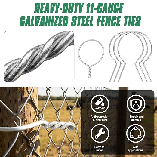 200Pcs Twist Fence Ties Preformed 11 Gauge Galvanized Steel with Drill Chuck Pre-Cut Chain Link Fence Ties Tools for T/U/Round Fence Post and Fixing Chain Link Mesh to Posts Farms Gardens(1-7/8" OD)