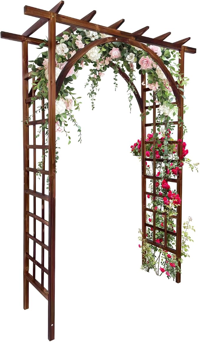 Garvee 85 in Wooden Garden Arbor,Solid Fir Wood Trellis for Plant Climbing,Wedding Ceremony Decoration Pergola for Garden Backyard,Lawn, Carbonized Wood