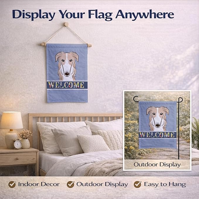 Caroline's Treasures BB1414GF Borzoi Welcome Garden Flag, Blue Mailbox Flag Decorative Yard Flag Banner Outside Patio Artwork Yard Flower Beds, Garden Size, Multicolor