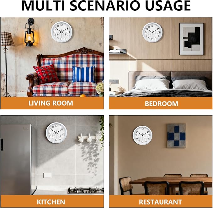12 Inch Wall Clock with Temperature and Humidity, Wall Clocks Battery Operated, Silent Non-Ticking Large Numbers Analog Clock for Bedroom Living Room Office Kitchen Farmhouse Outdoor, White, Celsius