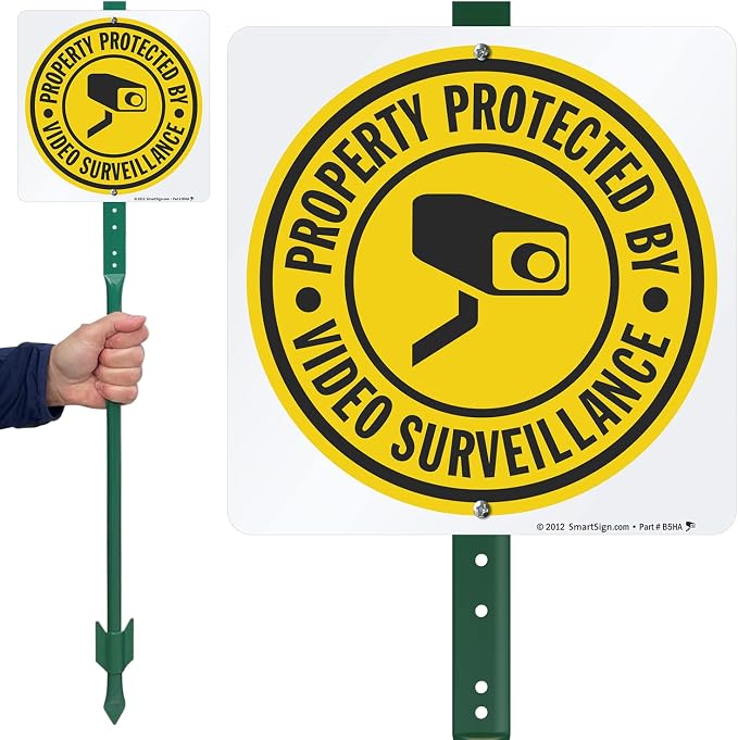 SmartSign "Property Protected By Video Surveillance" Yard Sign | 10" x 10" Aluminum Sign With 3' Stake for Garden, Lawn