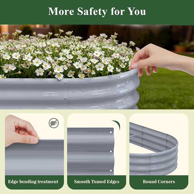 8x3x1.5ft Galvanized Raised Garden Bed, 18" Tall Metal Raised Beds for Gardening, Large Planters Boxes for Outdoor Plants Vegetables, Flowers, Herbs & Tomatoes, Above Ground Garden Beds Kit, Grey