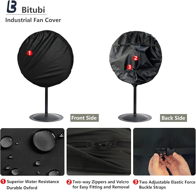 Bitubi Wall Mount Fan Cover,Waterproof Outdoor Fan Covers,Compatible for 30 Inch Industrial Fan and Pedestal Fan,Heavy Duty 600D oxford Dustproof Fan Cover (Black)