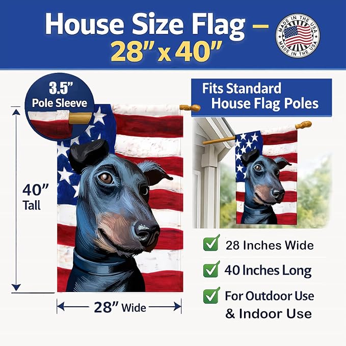 Caroline's Treasures CK6613CHF Manchester Terrier American Flag House Flag Large Porch Sleeve Pole Decorative Outside Yard Banner Artwork Wall Hanging, Polyester, House Size, Multicolor