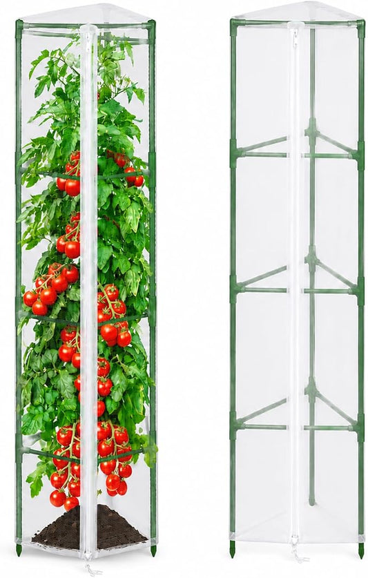Halatool Garden Tomato Plant Cover Netting, Fits 55–72" Tall Tomato Cages, Garden Bird Netting with Zipper & Drawstring, Insect Barrier, Plant Covers from Insects Animals, 2 Pack, 61"×15.7"