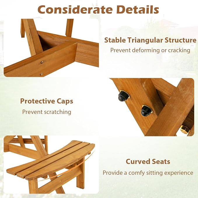 Giantex 6-Person Round Picnic Table Set with 3 Benches, 550 LBS Bench Capacity, 2" Umbrella Hole, Circular Outdoor Wood Dining Table & Chairs for Patio Yard Garden Porch Deck (68”x62”x28”,Yellow)