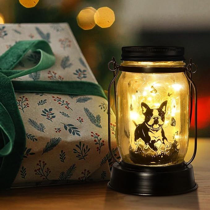 kyoryuger Boston Terrier Gifts for Women/Men Boston Terrier Solar Lanterns Mom Birthday Dog Lovers Lantern Pet Loss Dog Memorial Lights Solar Garden Decor for Yard, Patio,Backyard,Porch Torches Light