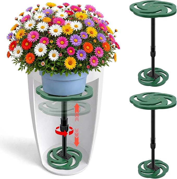 KJX 2 Pack Adjustable Height Plant Risers for Inside Pots,12-21" Planter Inserts for Large Tall Taper Planters, Plastic Pot Fillers for Indoor/Outdoor Planters (6" 8" 10" Base or Top)