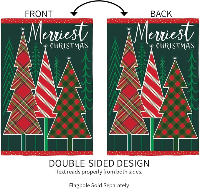 Evergreen Flag Merriest Christmas Tree Applique Garden Flag | 12x18 Inches Double Sided Christmas Garden Flag for Outside | Weather and Fade Resistant | Outdoor Flag Décor for Home, Yards and Gardens