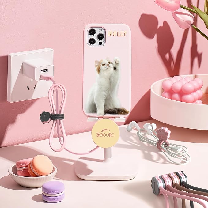 SOOOEC Magnetic Cable Ties, 32 Pack 7.2" Magnetic Cord Organizer Cute Cat's Paw Design, Silicone Twist Ties with Strong Magnet for Bundling and Cable Management, Fridge Magnets.