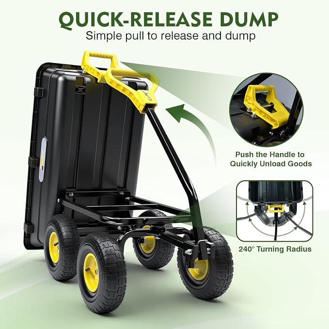 Garden Dump Cart, 5 Cu.Ft. Heavy-Duty Utility Wagon with 950lbs Capacity, 10" All Terrain Tires, 180° Rotating 2-in-1 Convertible Handle, for Yard, Lawn, and Outdoor Use