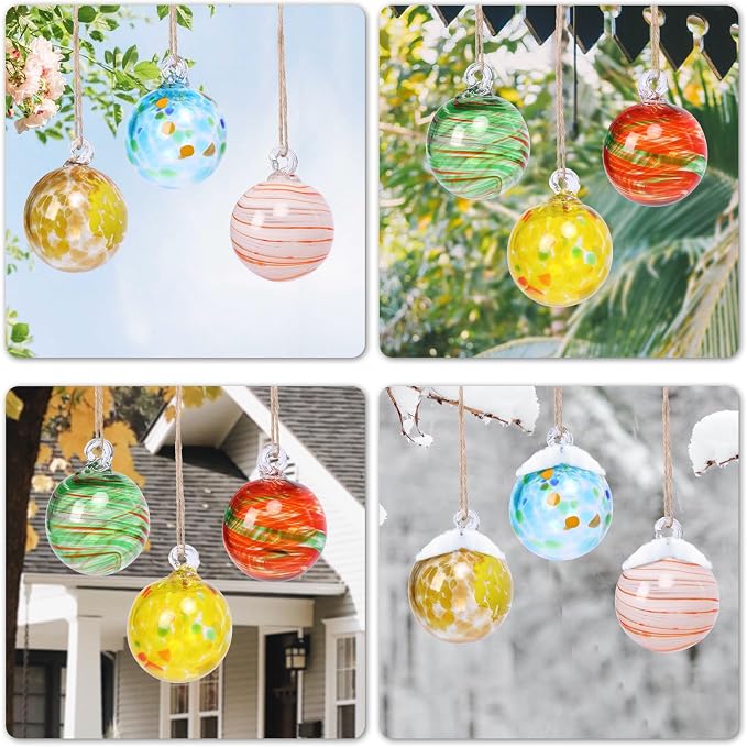 VCUTEKA Hanging Garden Gazing Balls, Glass Witch Ball for Outdoor Decor, 3" | 6pcs Hanging Gazing Balls, Hand-Blown Witch Ball Ornament Colorful Swirl Garden Globe for Outdoor Garden Lawn Yard Decorative