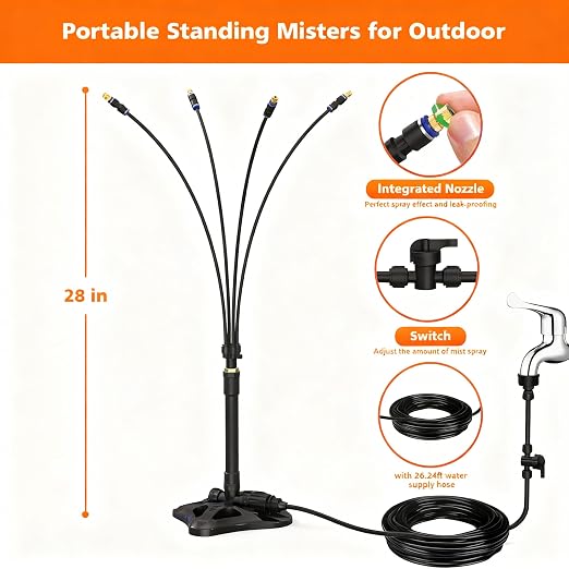 Outdoor Standing Mister for Patio Cooling, 26.2FT Portable Misting Station, Upgraded Outdoor Misting System for Backyard, Pets, Garden, BBQ, Tanning & Poolside Heat Relief