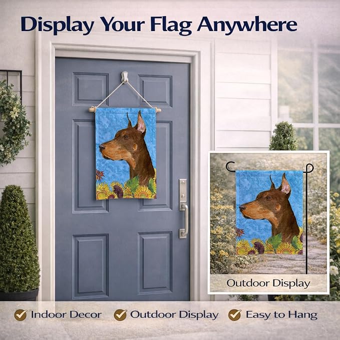 Caroline's Treasures SS4237GF Doberman in Summer Flowers Garden Flag Mailbox Flag Decorative Yard Flag Banner Outside Patio Artwork Yard Flower Beds, Garden Size, Multicolor