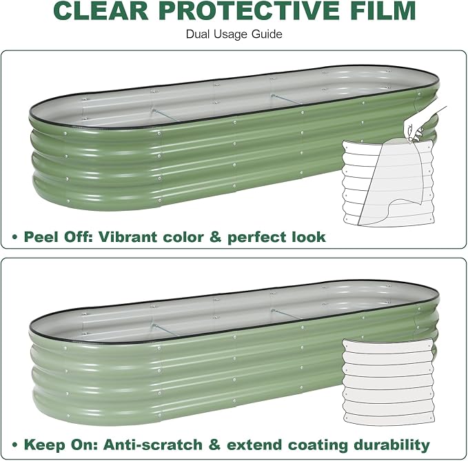 Galvanized Raised Garden Bed - 6×2×1ft Planter Raised Beds for Gardening | Oval Metal Garden Planter Box with Safety Edging and Gloves for Vegetables Fruits and Flower OliveGreen