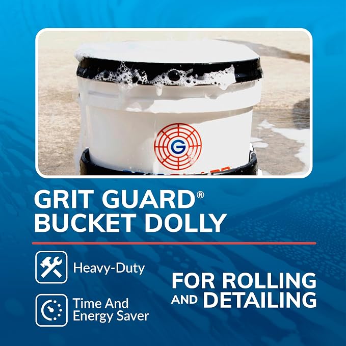 Grit Guard Bucket Dolly with Wheels - Rolling Detailing Wash Bucket with 5 Wheels and 2 Locking Casters Compatible with 2.5, 4, 5 and 6 Gallon Buckets (Silver, 3" Grey Casters) - Made in the USA