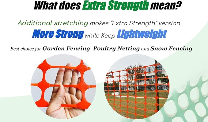 PotatoLife Plastic Mesh Fence, Extra Strength 40''x100' Roll with 50 Zip Ties, Resuable Temporary Netting for Garden Fencing, Snow Fencing, Animal Barrier, Poultry, Deer, Dog, Construction, Orange