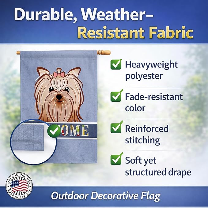 Caroline's Treasures BB1390CHF Yorkie Yorkishire Terrier Welcome House Flag, Blue Large Porch Sleeve Pole Decorative Outside Yard Banner Artwork Wall Hanging, Polyester, House Size, Multicolor