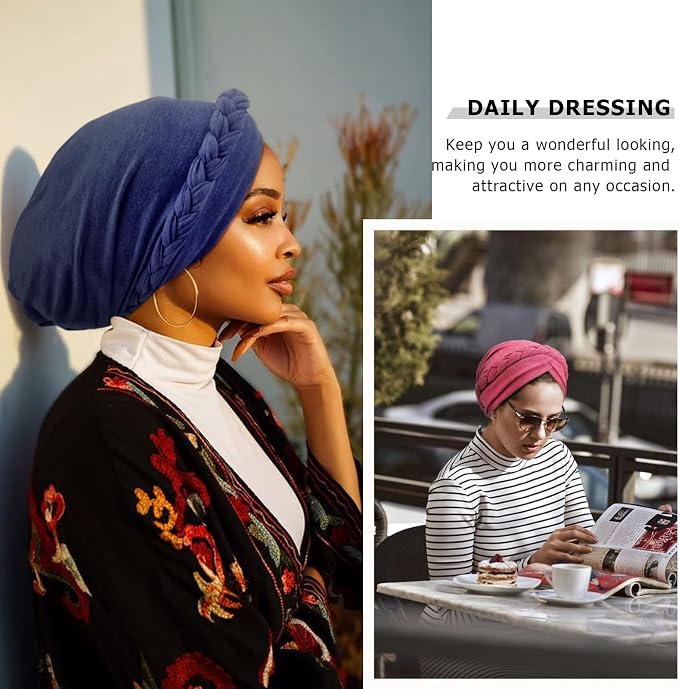 DRESHOW African Women Turban Caps Beanie Twist Headscarf Pre-Tied Twisted Braid Headwraps for Women Chemo Cancer Cap
