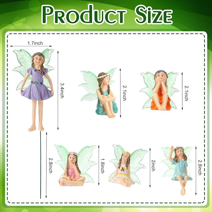 RattanView 6 Pcs Luminous Fairy Figurines Miniatures Resin Fairies Figurines Garden Accessories Small Vintage Luminous Fairy Statues for Outdoor Yard Garden Home Decorations
