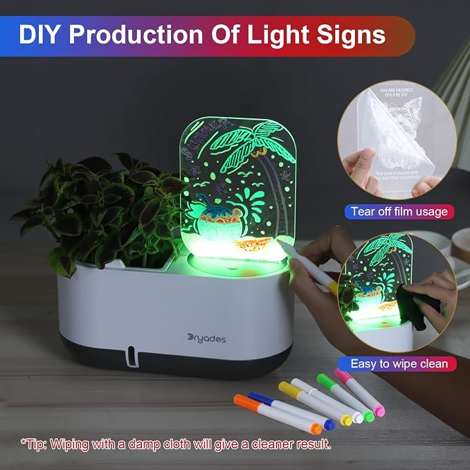 Planter with LED Note Board & 7 Colors Pen, Led Acrylic Message Board with Planter,Dog Board Night Light with Planting Pot for Mother's Day/Children's Day Gifts(No Plant)