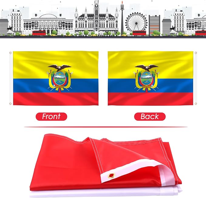 Ahfulife Ecuador Flag 3x5 Ft, 1 Pc Large Ecuadorian National Flags for Outdoor Indoor, Double Sided with Brass Eyelets for World Cup, Party, Garden, Bar, Street Decor