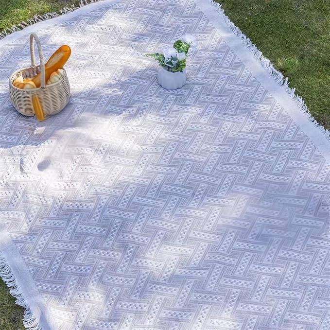 70x70 Bohemian Picnic Mat Extra Large, Sand Proof Outdoor Camping Blanket Machine Washable, Lightweight Portable Travel Tarp for 5-7 Adults Beach Park Grass (Brown-T-Grid)