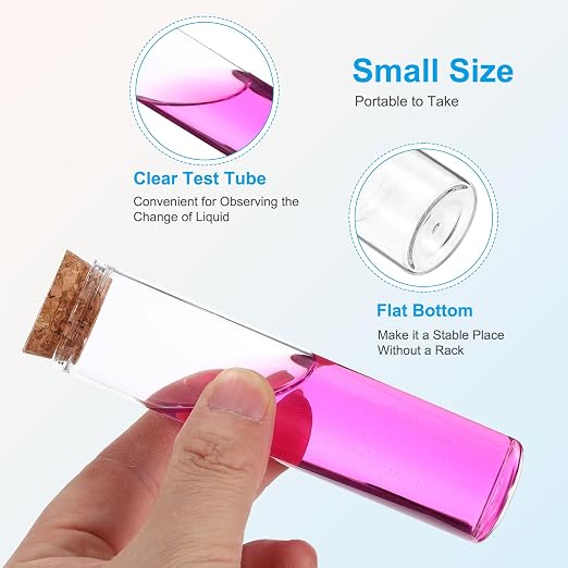 PATIKIL 60ml Test Tubes, 12pcs 4.72x1.18 Glass Clear Flat Bottom Test Tube Containers with Cork Stopper for Bead Party Candy Bath Salt Storage Scientific Experiment Plant Propagation