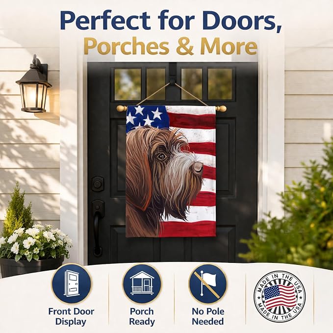 Caroline's Treasures CK6757CHF Wirehaired Pointing Griffon American Flag House Flag Large Porch Sleeve Pole Decorative Outside Yard Banner Artwork Wall Hanging, Polyester, House Size, Multicolor