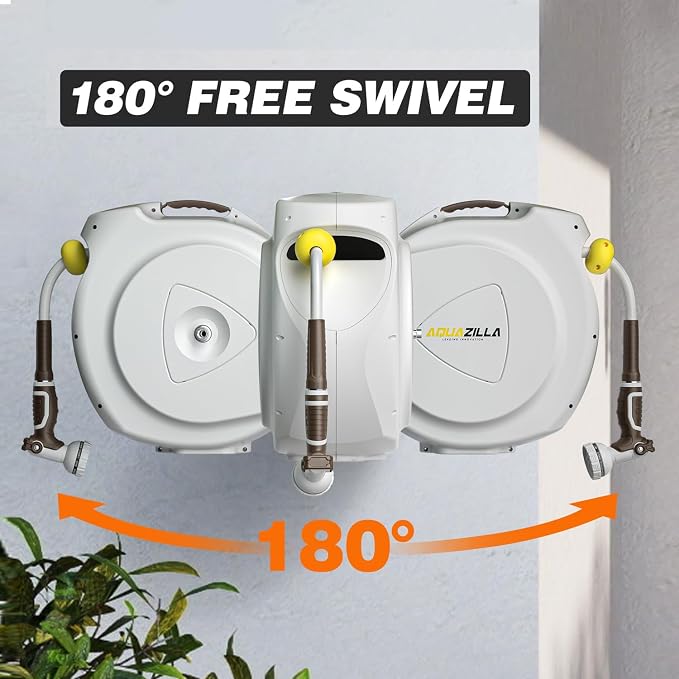 Retractable Garden Hose Reel, 1/2 in 75+6ft, Heavy Duty Wall Mounted Water Hose Reel, Spring power Automatic Rewind, Any Length Lock, 180° Swivel Bracket, 10 Pattern Spray Nozzle
