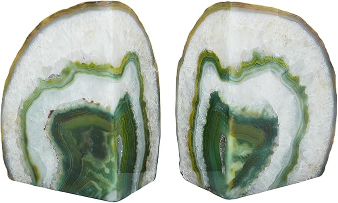 Nature's Decorations Agate Stone Bookends - A Quality Green Geode with Non-Skid Rubber Bumpers for Shelves, Office, Home Decor, Heavy Duty Cute Stone (2-3 LB)