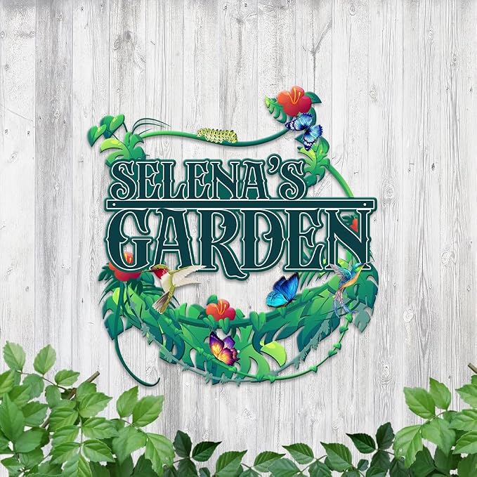 MeMate Garden Signs, Personalized Metal Signs, Garden Sign to Personalize, Large Sign for Tropical Garden She Shed, Customized Name Wall Art for Garden Outdoor Decor, Personalized Outdoor Plaque