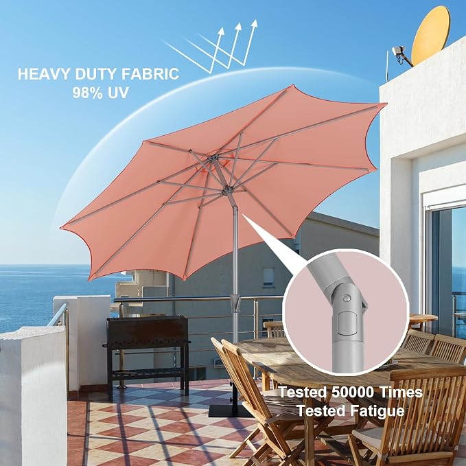 Tempera Patio Umbrellas Arc Edge Outdoor Table Market Umbrellas with Crank & Pust Button Tilt|Auto-Tilt, 8 Steel Ribs, High Color-Fastness Canopy