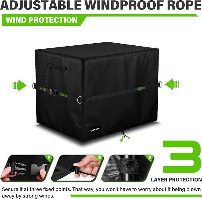 Waterproof Generator Cover. 30L×30W×27H Inches, Equipped with A Wind-resistant Securing Rope. Suitable for Most Generators 5000-12000 Watts. Black.
