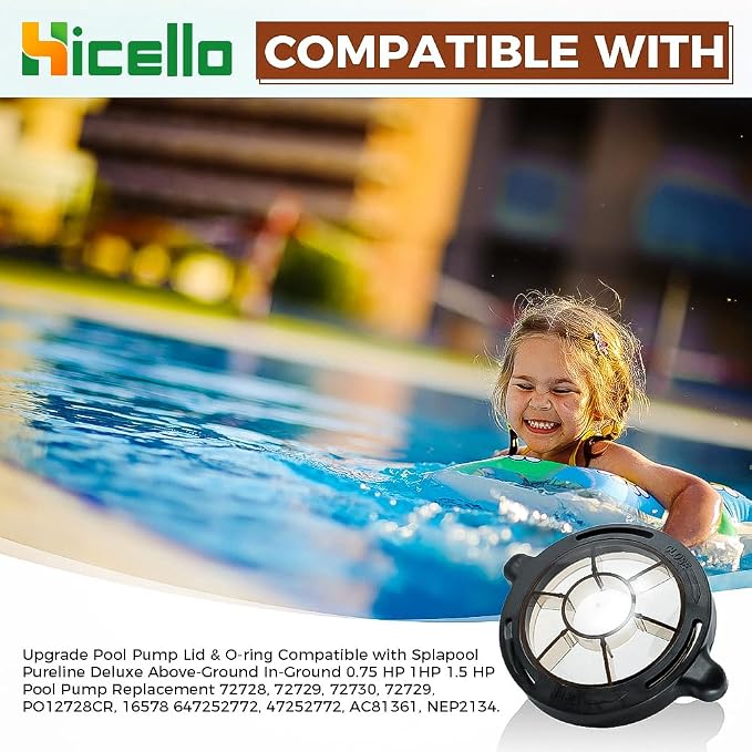 Upgrade Pool Pump Lid With O-Ring Gasket Fit 0.75hp 1hp 1.5 hp Pool Pump | Pump Parts Lid Compatible with Splapool Pureline Deluxe Pumps for 647252772,72728,72729,72730,PO12728CR,AC81361,NEP2134,16578