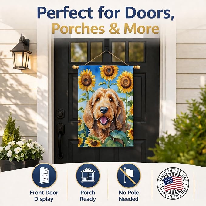 Caroline's Treasures DAC6130CHF Otterhound in Sunflowers House Flag Large Porch Sleeve Pole Decorative Outside Yard Banner Artwork Wall Hanging, Polyester, House Size, Multicolor