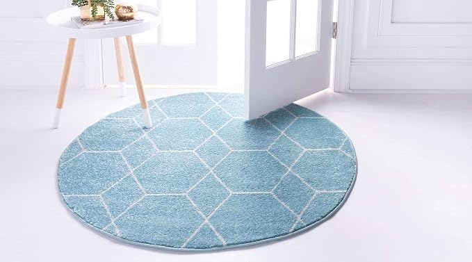 Unique Loom Trellis Frieze Collection Area Rug - Geometric (8' Round, Light Blue/ Ivory)