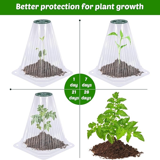 VICAMB 40 Pack Garden Cloches for Plants with 80PCS Ground Stakes,Clear Reusable Bell Covers with Rotatable Vent for Plant Protection,Garden Protector from Animals Birds Chicken,7.9" H X 6.7" D