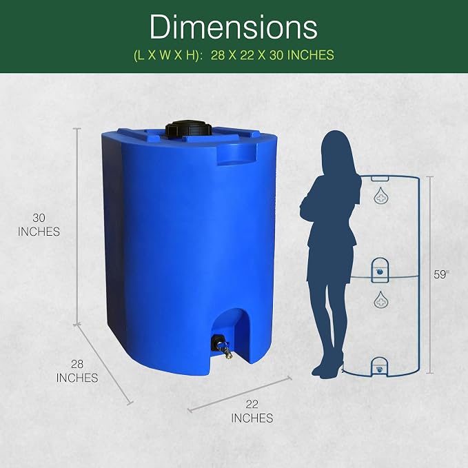 WaterPrepared Stackable Plastic Drinking Water Storage Tank with Spigots, 55 Gallon, Blue - Portable Emergency Hydration Container for Survival or Disaster Preparedness