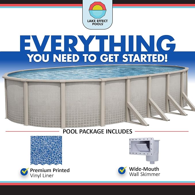 Lake Effect Pools 'Impressions' 12 ft x 18 ft Oval Above Ground | Swimming Pool | 48 Inch Resin Protected Steel Sided Walls | Bundle Includes: 25 Gauge Overlap Liner & Widemouth Skimmer