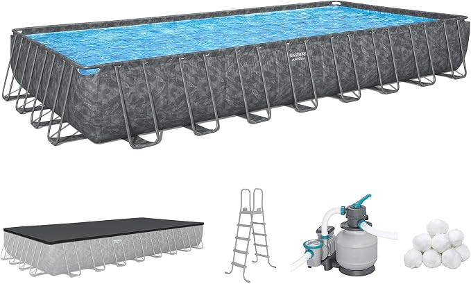Bestway APX 365 31'4" x 16' x 52" Above Ground Pool Set w/Sand Filter Pump | Long-Lasting All-Season Swimming Pool with Galvanized Steel Frame - Ladder, Cover, and Polysphere Filtration Balls Included