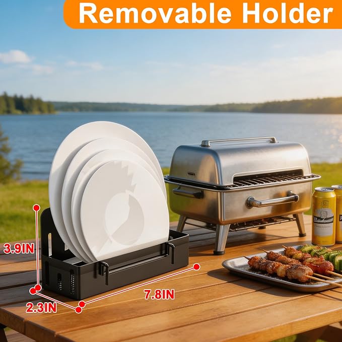 Grill Caddy, BBQ for Outdoor Grill with 2 Paper Towel Holders, Picnic BBQ Condiment Utensil Organizer Caddy for Outdoor Cooking, Rv, Camping Essential, Camper Must Haves,Gifts for Men