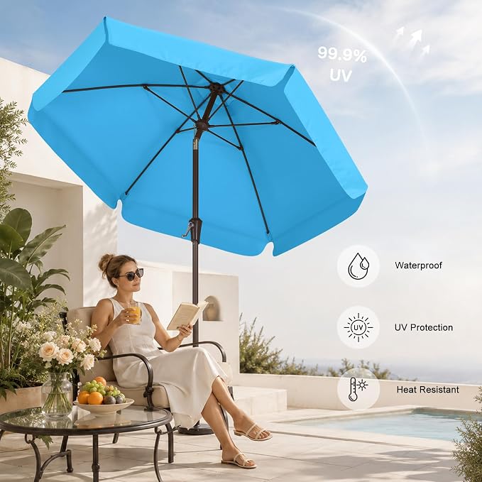 ABCCANOPY 7.5ft Scalloped Patio Umbrella, Outdoor Table Umbrella with Tilt and Crank, Fiberglass Ribs Deck Umbrella for Patio, Pool, Garden, Picnic (Lake)