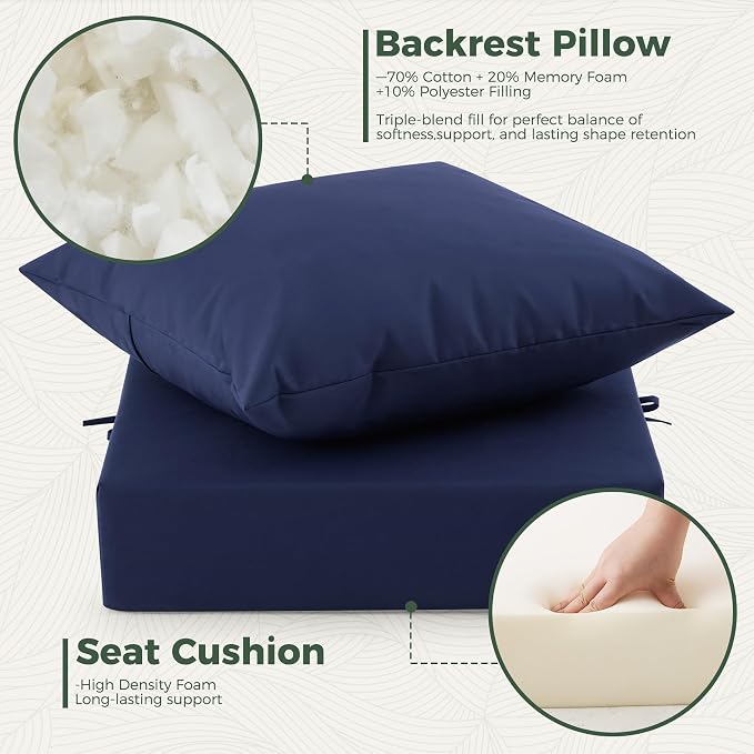 Outdoor Cushions for Patio Furniture, Outdoor Seat Cushion Set 24 x 24 x 5.75 in, Waterproof & Fade Resistant Outdoor Chair Cushions, Patio Cushion with Removable Cover, Set of 6, Navy Blue