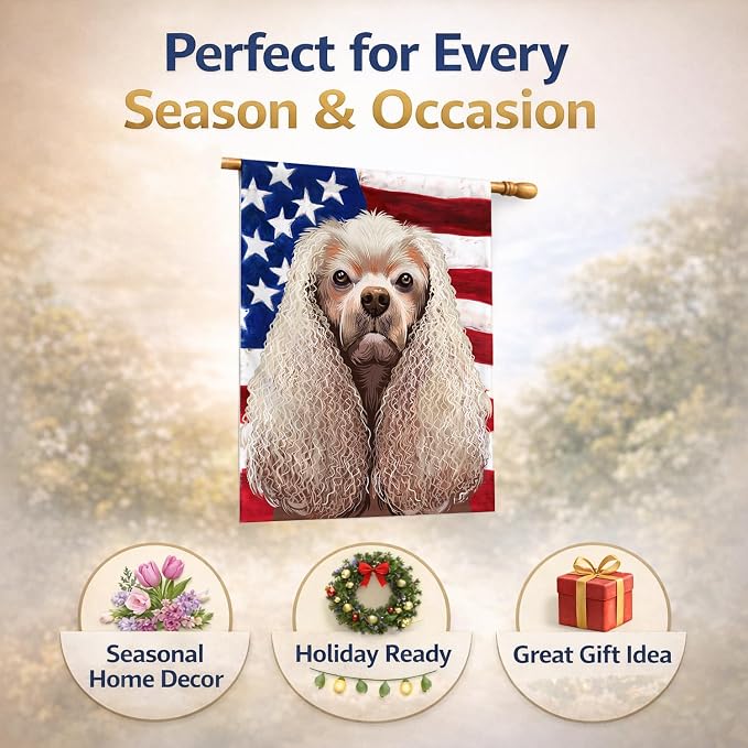 Caroline's Treasures CK6396CHF American Cocker Spaniel American Flag House Flag Large Porch Sleeve Pole Decorative Outside Yard Banner Artwork Wall Hanging, Polyester, House Size, Multicolor