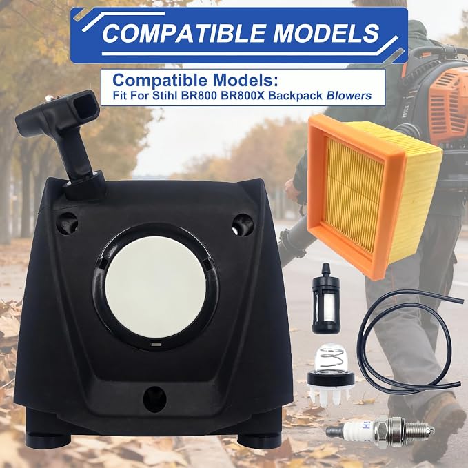 Complete Recoil Starter Set for Stihl BR800/BR800X | 4283-190-4001 Pull Starter Assembly with Air Filter | Backpack Leaf Blower Replacement Parts