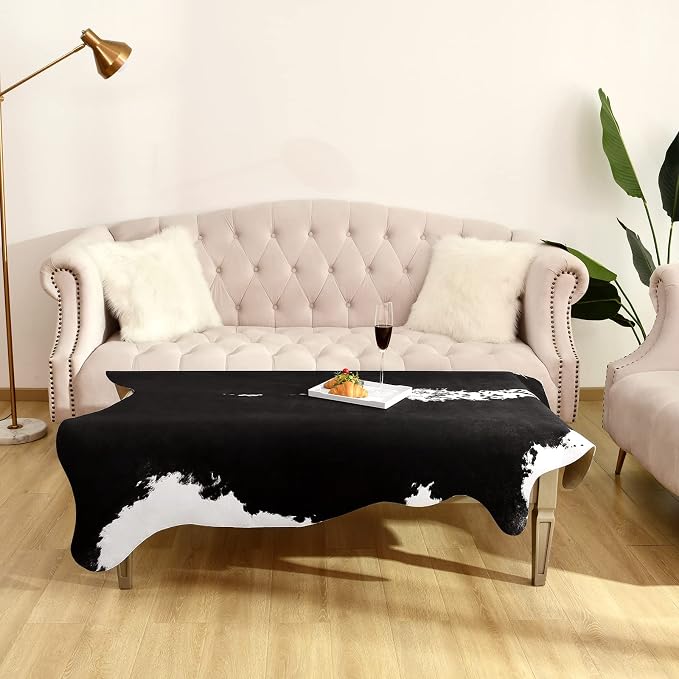 BENRON Small Faux Cowhide Rug, Cow Print Rug for Kitchen Hallyway 2.3x3.6ft | Western cow hide rug for Home Decor, Washable Rugs with Irregular Animal Skins and Hides, Non Slip, Black