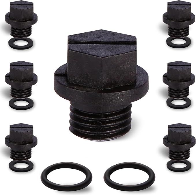 Lenporl 6-Pack Pool Pump Drain Plugs with 2 O-Rings & 6 Square Washers SPX1700FG, Compatible with Hayward Super Pump PowerFlo and MaxFlo Series Pool Pump Parts, Aftermarket Parts for Home Improvement