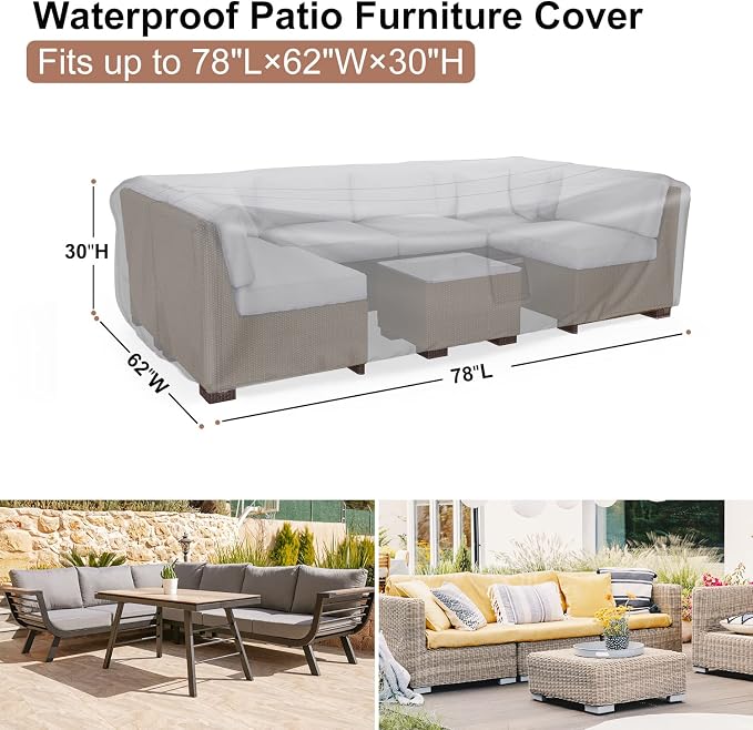 Patio Furniture Covers, Heavy Duty 600D Outdoor Furniture Cover Waterproof, Sectional Sofa Set Covers Table and Chair Set Cover, 78"L×62"W×30"H